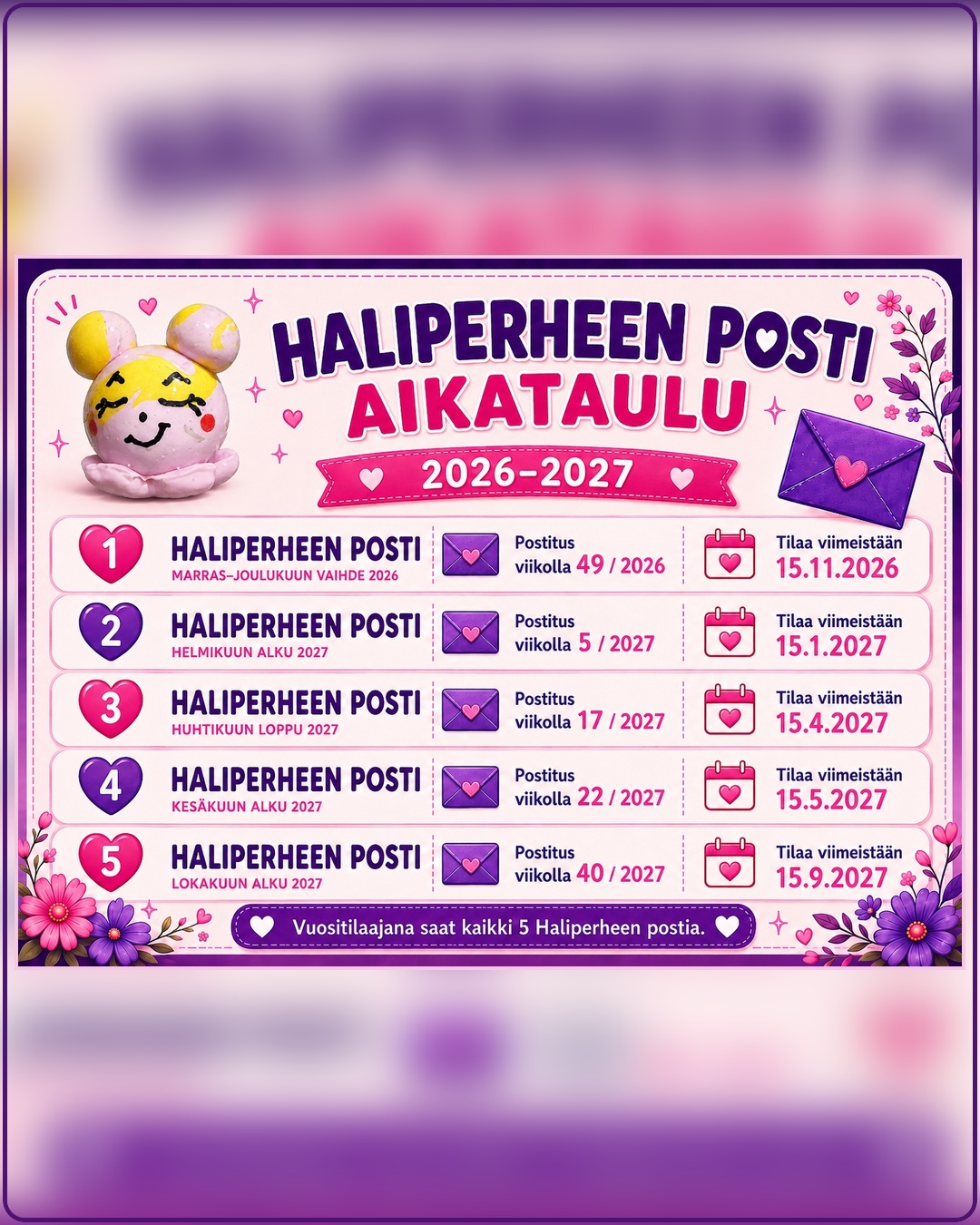 Haliperheen postin aikataulu